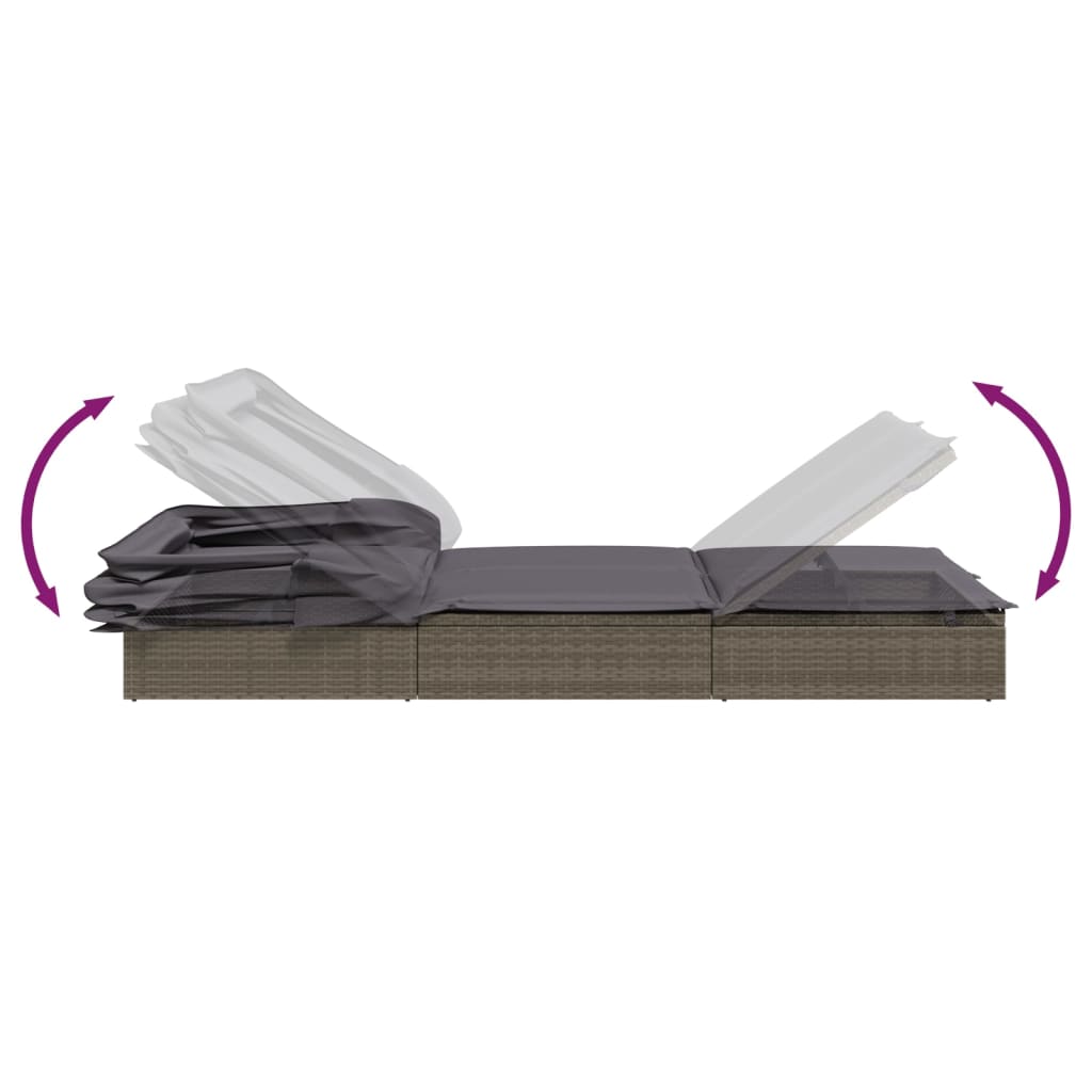 Ligbed met inklapbaar dak 213x63x97 cm poly rattan grijs is nu te koop bij PeponiXL, paradijselijk wonen!
