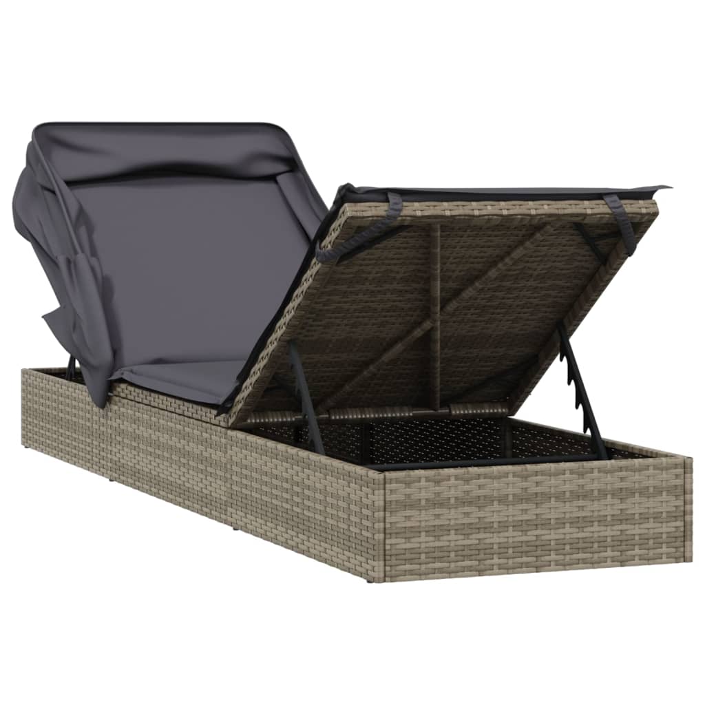 Ligbed met inklapbaar dak 213x63x97 cm poly rattan grijs is nu te koop bij PeponiXL, paradijselijk wonen!