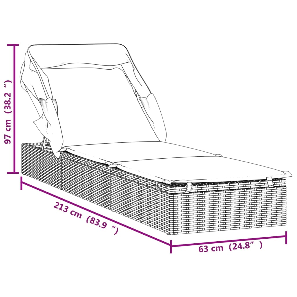 Ligbed met inklapbaar dak 213x63x97 cm poly rattan grijs is nu te koop bij PeponiXL, paradijselijk wonen!