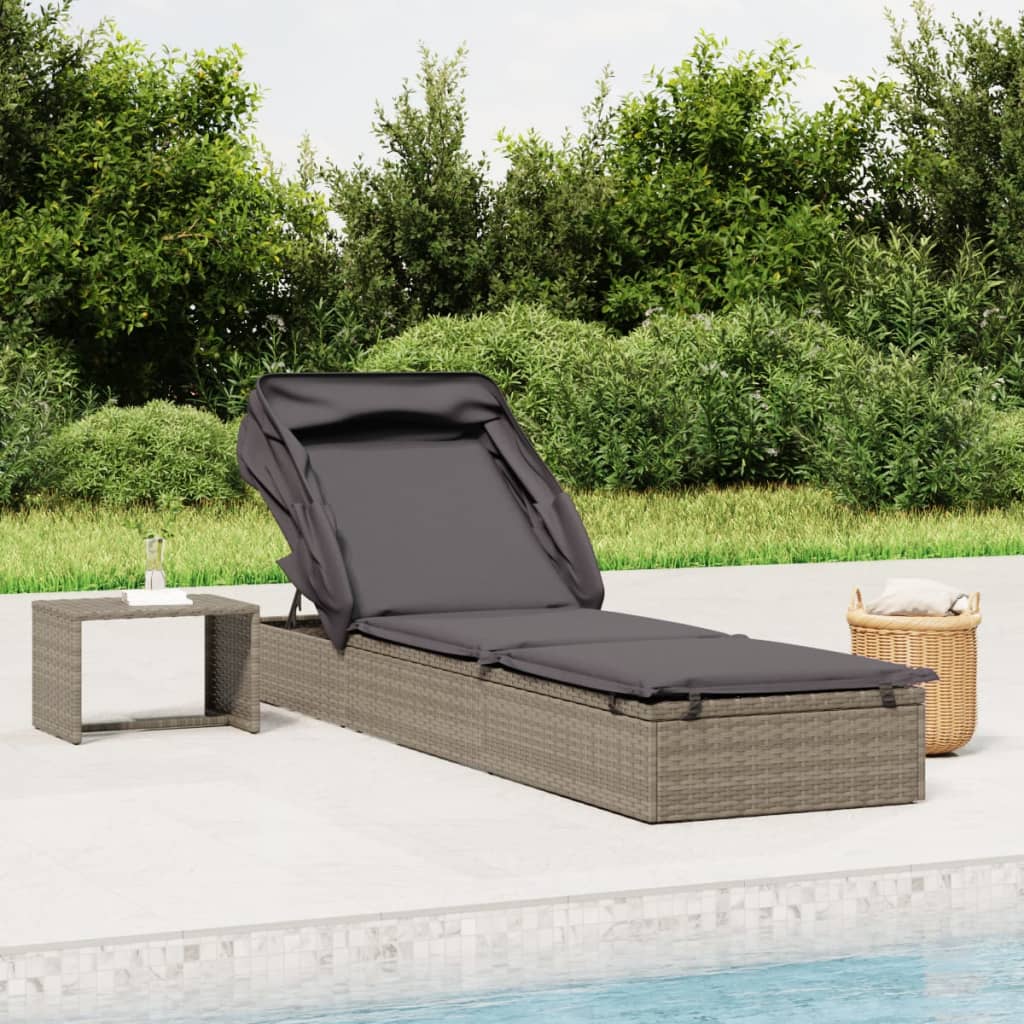Ligbed met inklapbaar dak 213x63x97 cm poly rattan grijs is nu te koop bij PeponiXL, paradijselijk wonen!