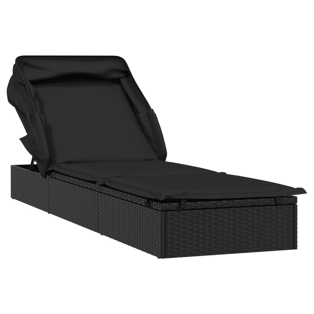 Ligbed met inklapbaar dak 213x63x97 cm poly rattan zwart is nu te koop bij PeponiXL, paradijselijk wonen!