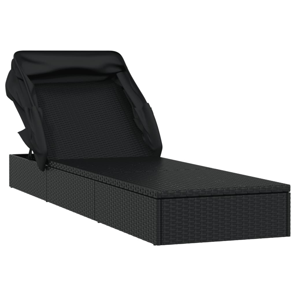 Ligbed met inklapbaar dak 213x63x97 cm poly rattan zwart is nu te koop bij PeponiXL, paradijselijk wonen!