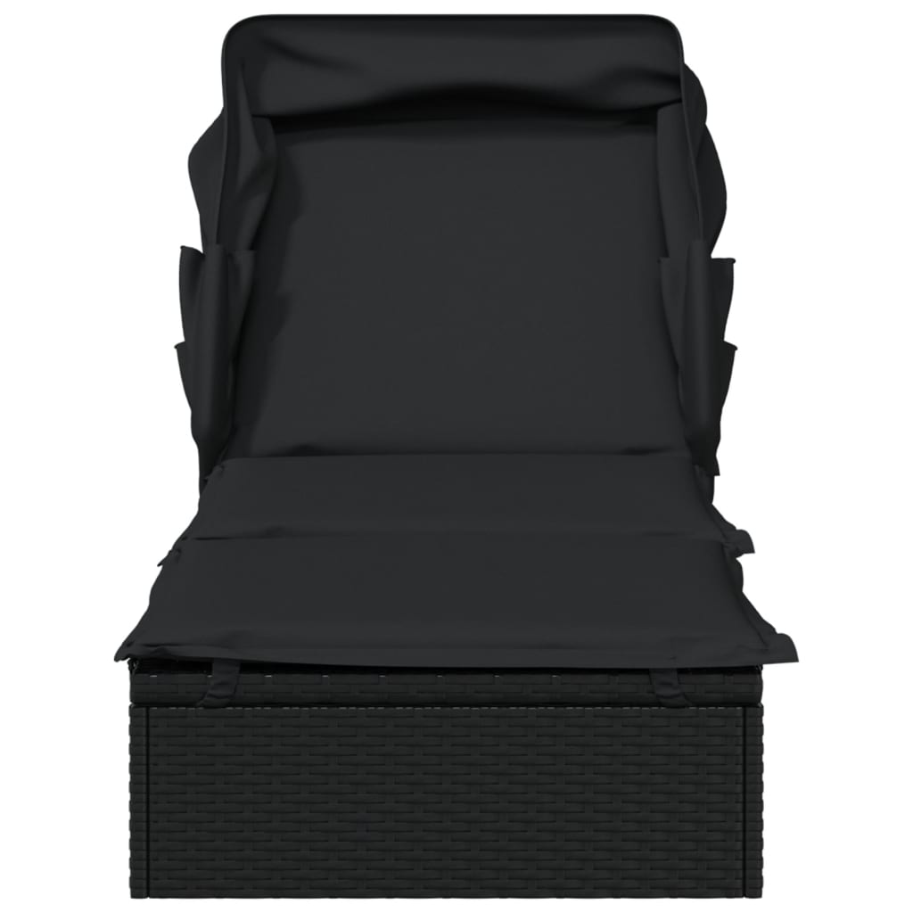 Ligbed met inklapbaar dak 213x63x97 cm poly rattan zwart is nu te koop bij PeponiXL, paradijselijk wonen!