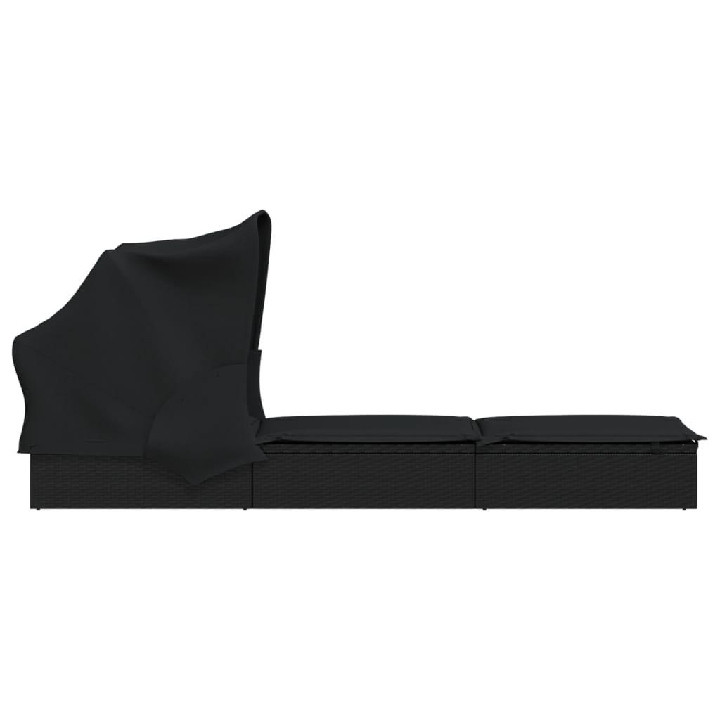 Ligbed met inklapbaar dak 213x63x97 cm poly rattan zwart is nu te koop bij PeponiXL, paradijselijk wonen!