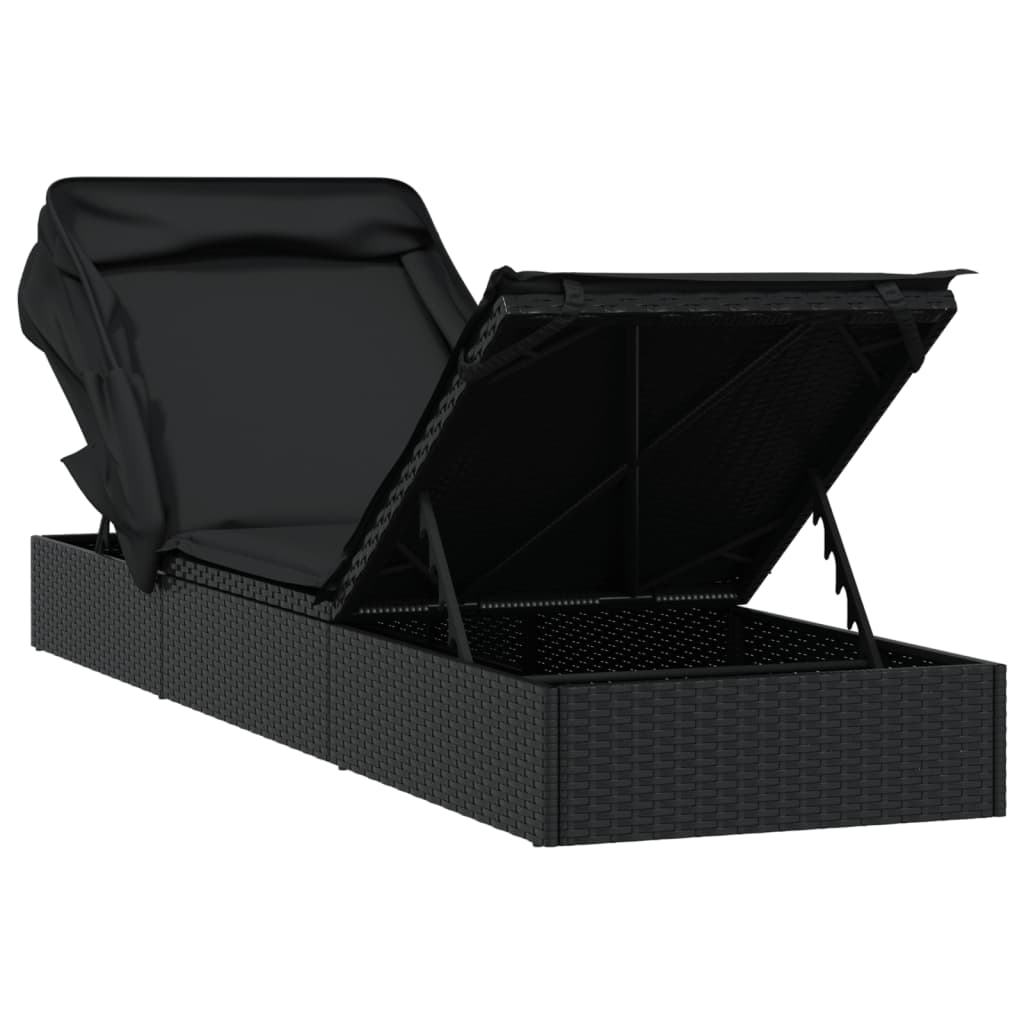Ligbed met inklapbaar dak 213x63x97 cm poly rattan zwart is nu te koop bij PeponiXL, paradijselijk wonen!