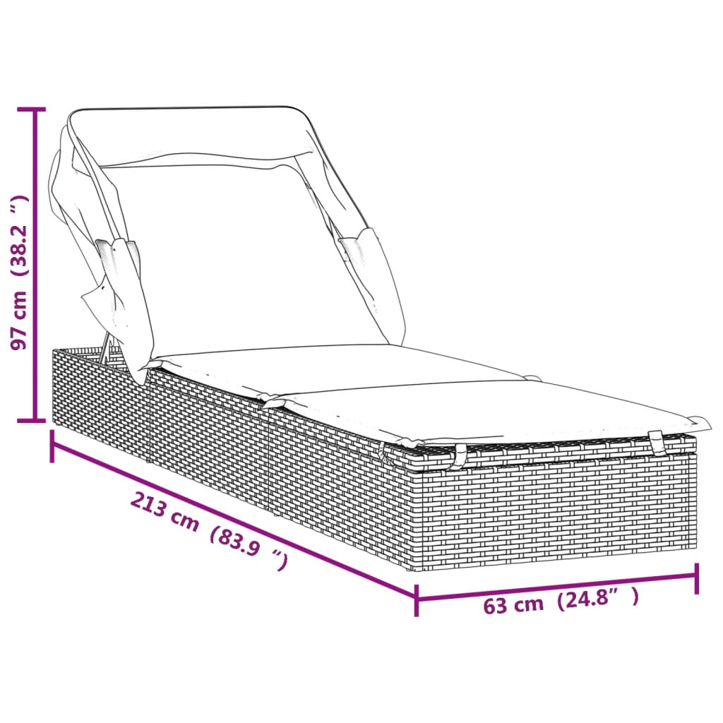 Ligbed met inklapbaar dak 213x63x97 cm poly rattan zwart is nu te koop bij PeponiXL, paradijselijk wonen!