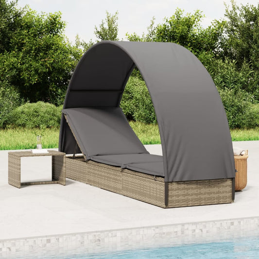Ligbed met rond dak 211x57x140 cm poly rattan grijs is nu te koop bij PeponiXL, paradijselijk wonen!