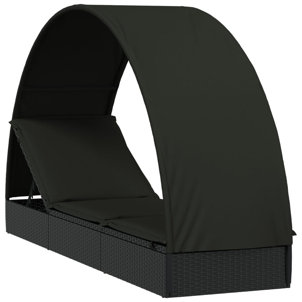 Ligbed met rond dak 211x57x140 cm poly rattan zwart is nu te koop bij PeponiXL, paradijselijk wonen!
