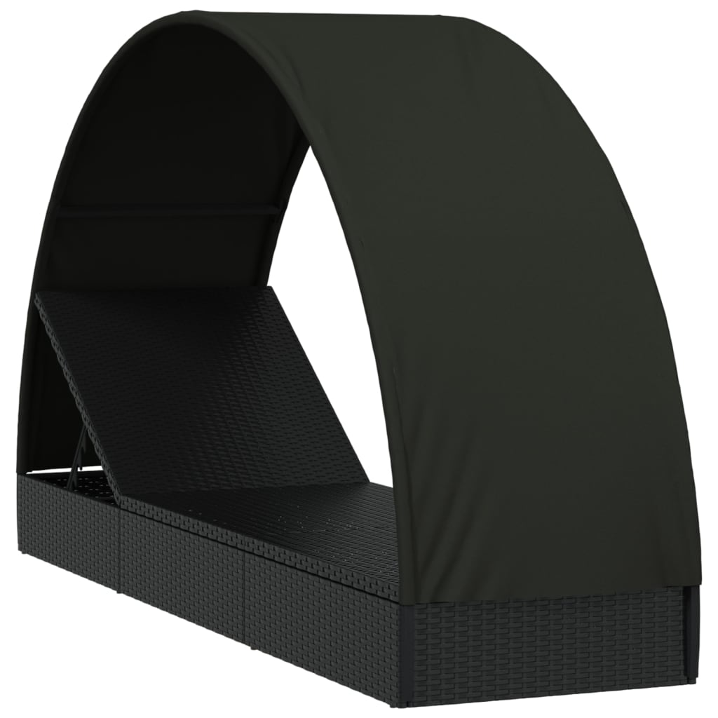 Ligbed met rond dak 211x57x140 cm poly rattan zwart is nu te koop bij PeponiXL, paradijselijk wonen!