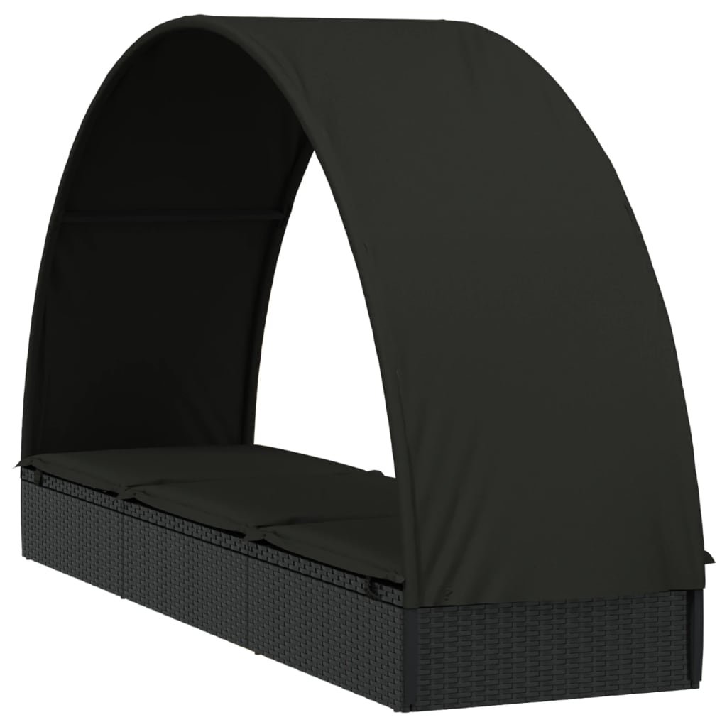 Ligbed met rond dak 211x57x140 cm poly rattan zwart is nu te koop bij PeponiXL, paradijselijk wonen!