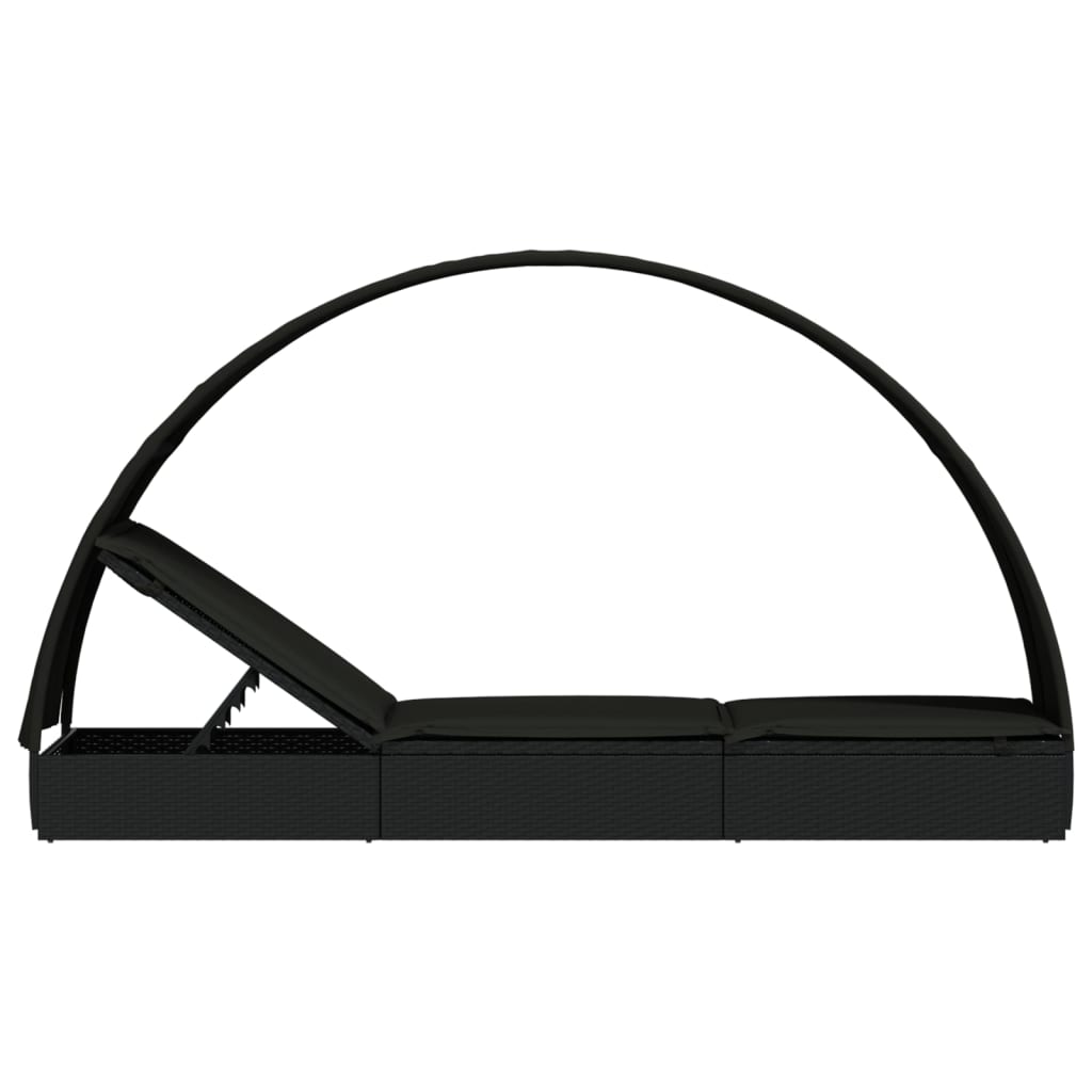 Ligbed met rond dak 211x57x140 cm poly rattan zwart is nu te koop bij PeponiXL, paradijselijk wonen!