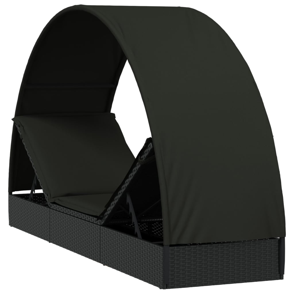 Ligbed met rond dak 211x57x140 cm poly rattan zwart is nu te koop bij PeponiXL, paradijselijk wonen!