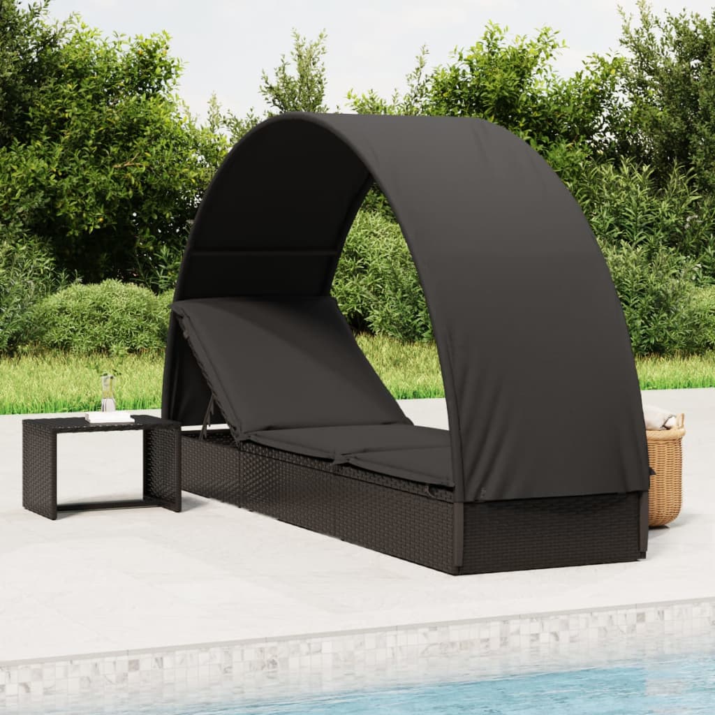 Ligbed met rond dak 211x57x140 cm poly rattan zwart is nu te koop bij PeponiXL, paradijselijk wonen!