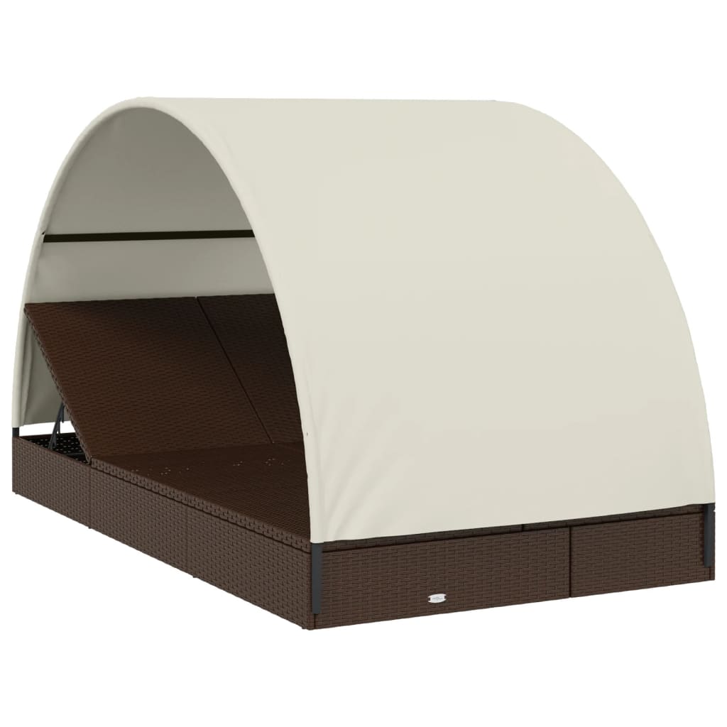 Ligbed 2-persoons met rond dak 211x112x140 cm poly rattan bruin is nu te koop bij PeponiXL, paradijselijk wonen!