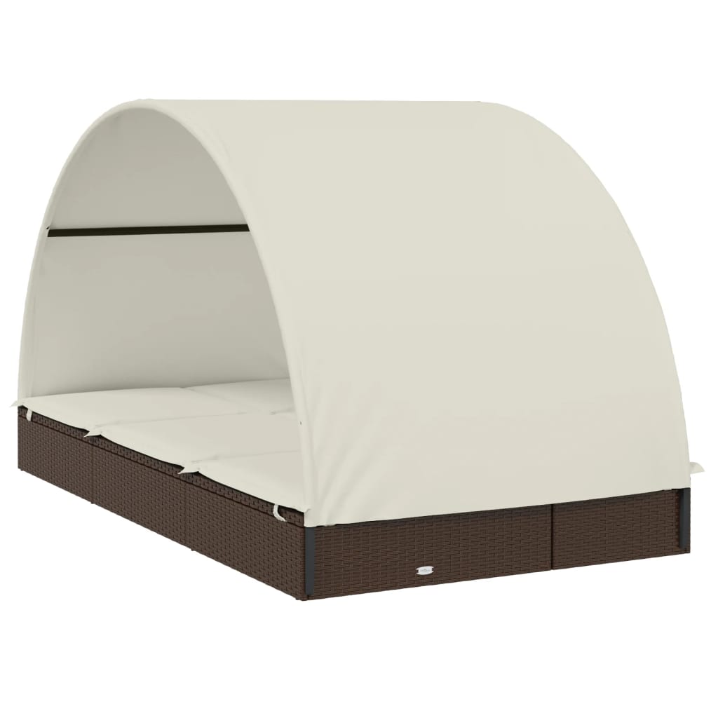 Ligbed 2-persoons met rond dak 211x112x140 cm poly rattan bruin is nu te koop bij PeponiXL, paradijselijk wonen!