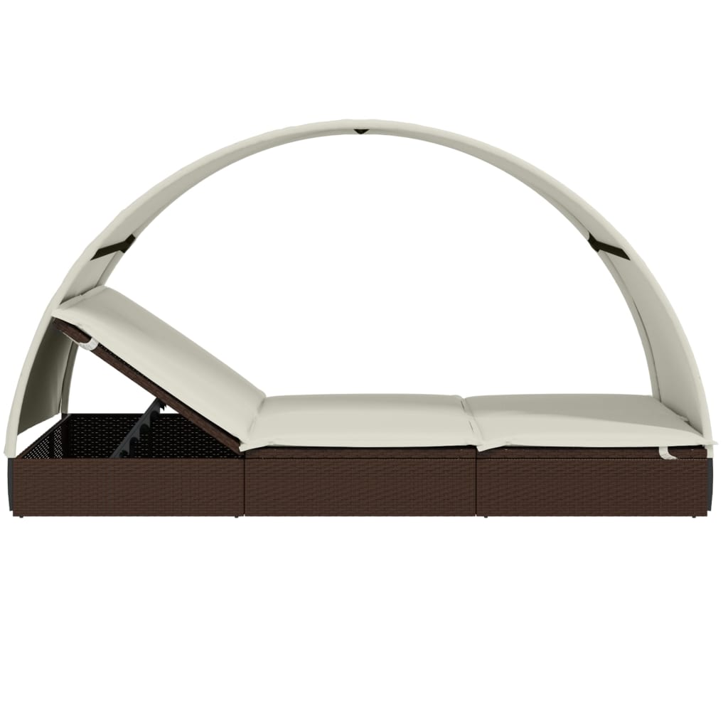 Ligbed 2-persoons met rond dak 211x112x140 cm poly rattan bruin is nu te koop bij PeponiXL, paradijselijk wonen!