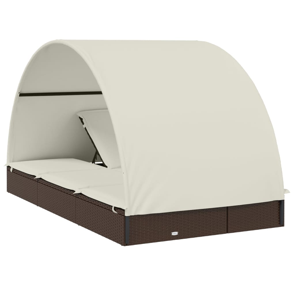 Ligbed 2-persoons met rond dak 211x112x140 cm poly rattan bruin is nu te koop bij PeponiXL, paradijselijk wonen!