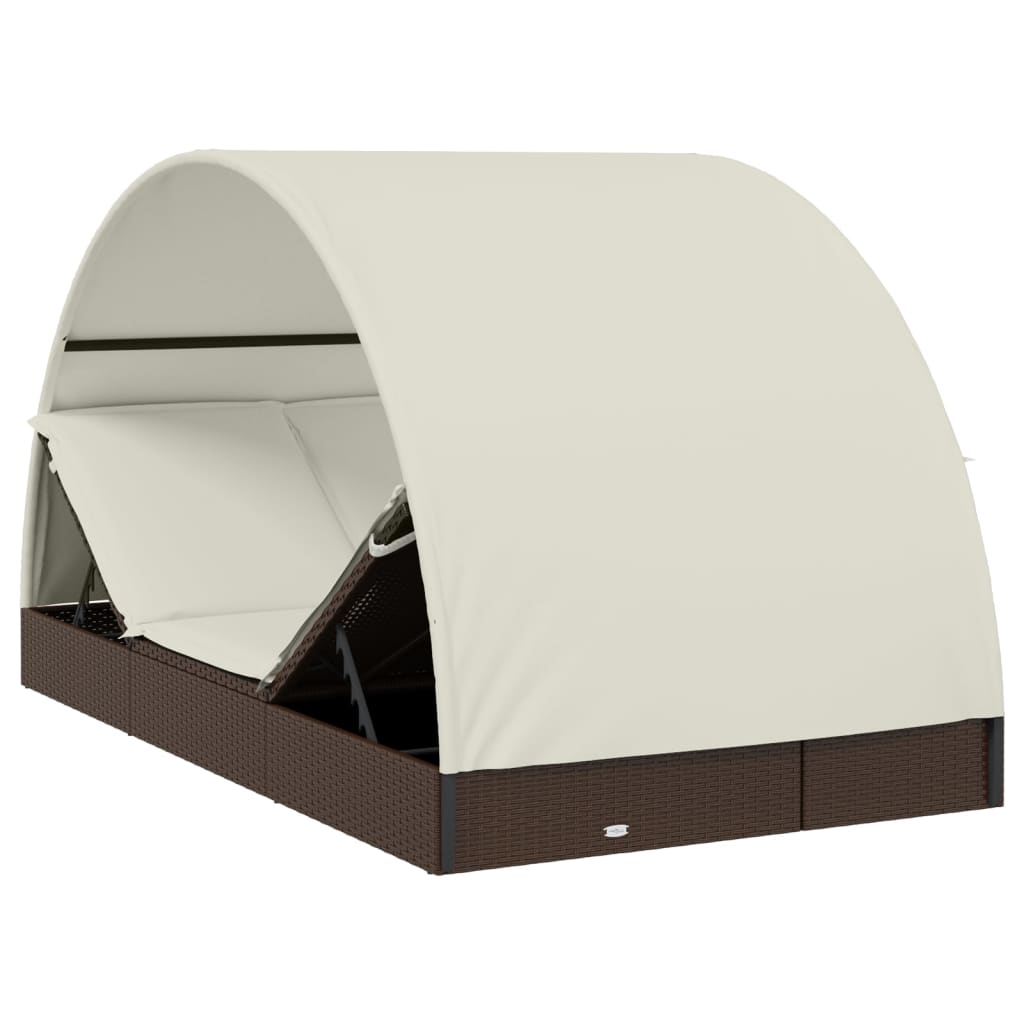 Ligbed 2-persoons met rond dak 211x112x140 cm poly rattan bruin is nu te koop bij PeponiXL, paradijselijk wonen!