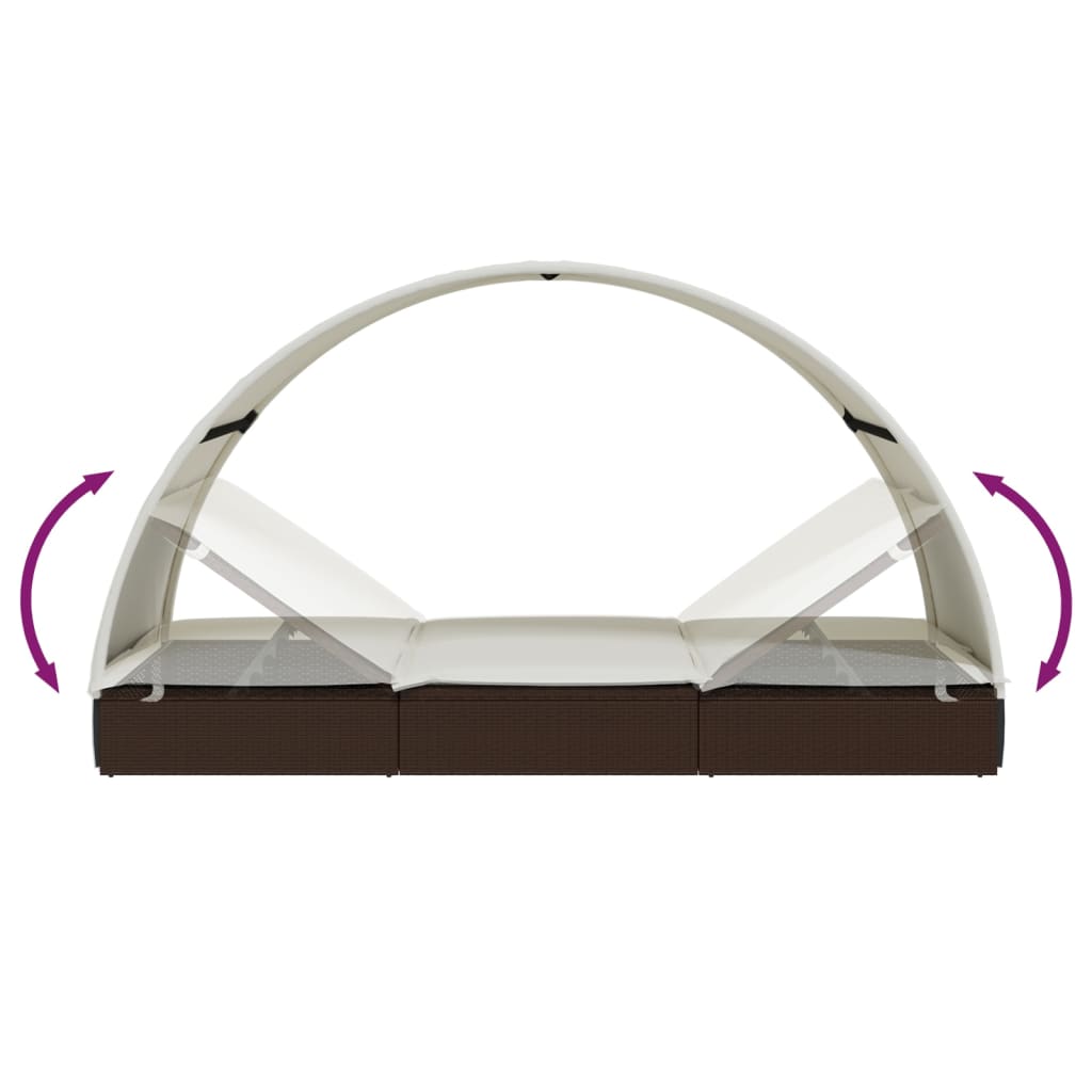 Ligbed 2-persoons met rond dak 211x112x140 cm poly rattan bruin is nu te koop bij PeponiXL, paradijselijk wonen!
