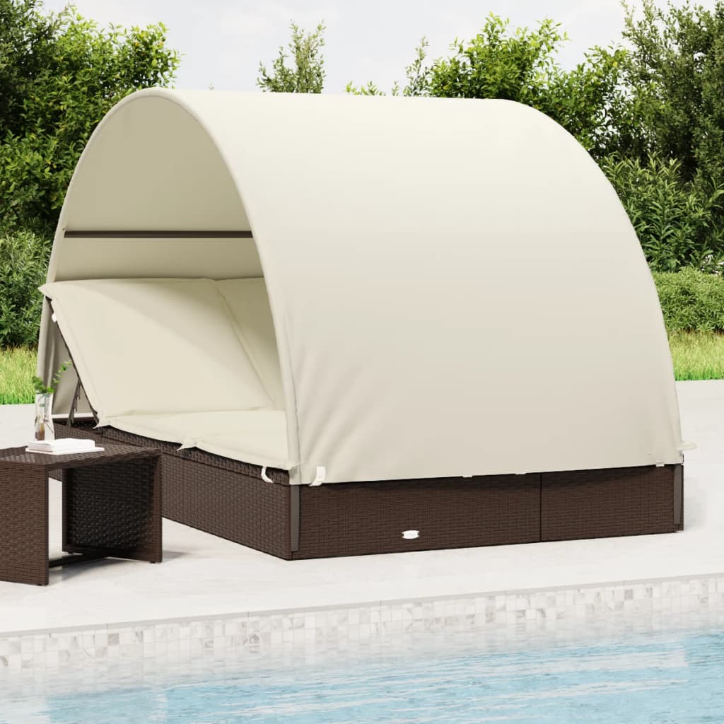 Ligbed 2-persoons met rond dak 211x112x140 cm poly rattan bruin is nu te koop bij PeponiXL, paradijselijk wonen!