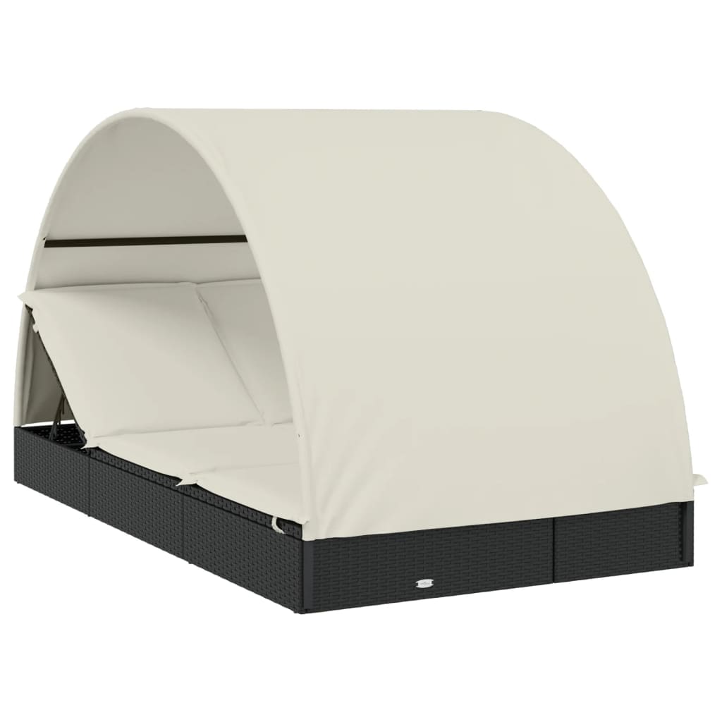 Ligbed 2-persoons met rond dak 211x112x140 cm poly rattan zwart is nu te koop bij PeponiXL, paradijselijk wonen!