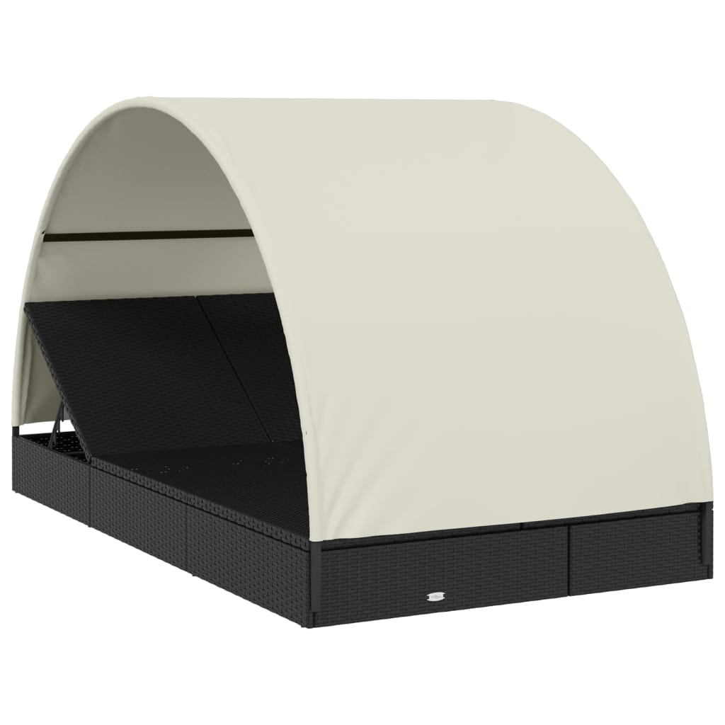 Ligbed 2-persoons met rond dak 211x112x140 cm poly rattan zwart is nu te koop bij PeponiXL, paradijselijk wonen!