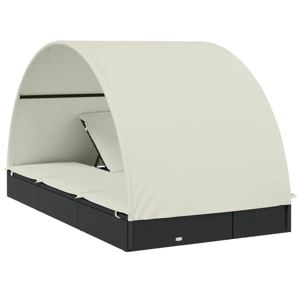 Ligbed 2-persoons met rond dak 211x112x140 cm poly rattan zwart is nu te koop bij PeponiXL, paradijselijk wonen!