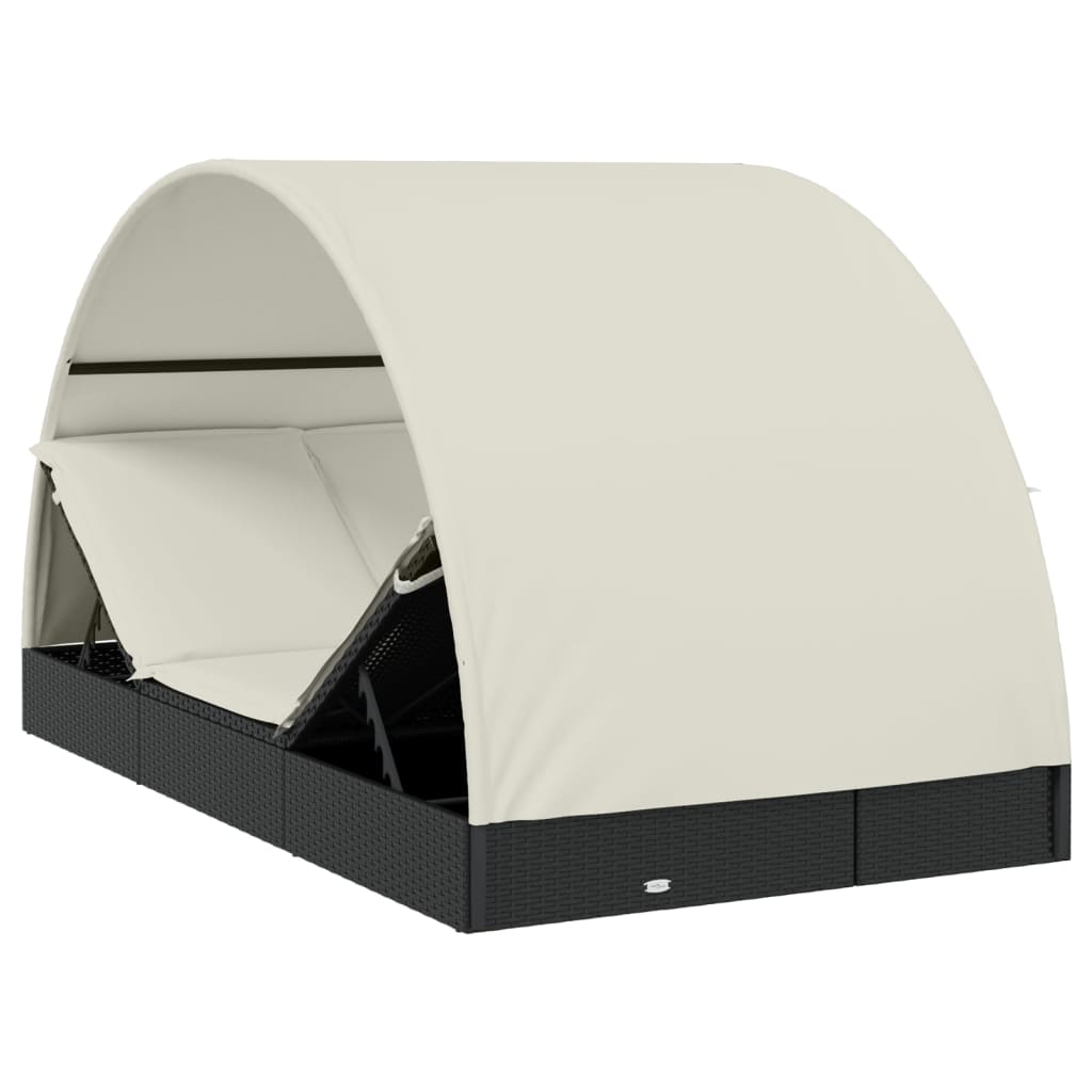 Ligbed 2-persoons met rond dak 211x112x140 cm poly rattan zwart is nu te koop bij PeponiXL, paradijselijk wonen!