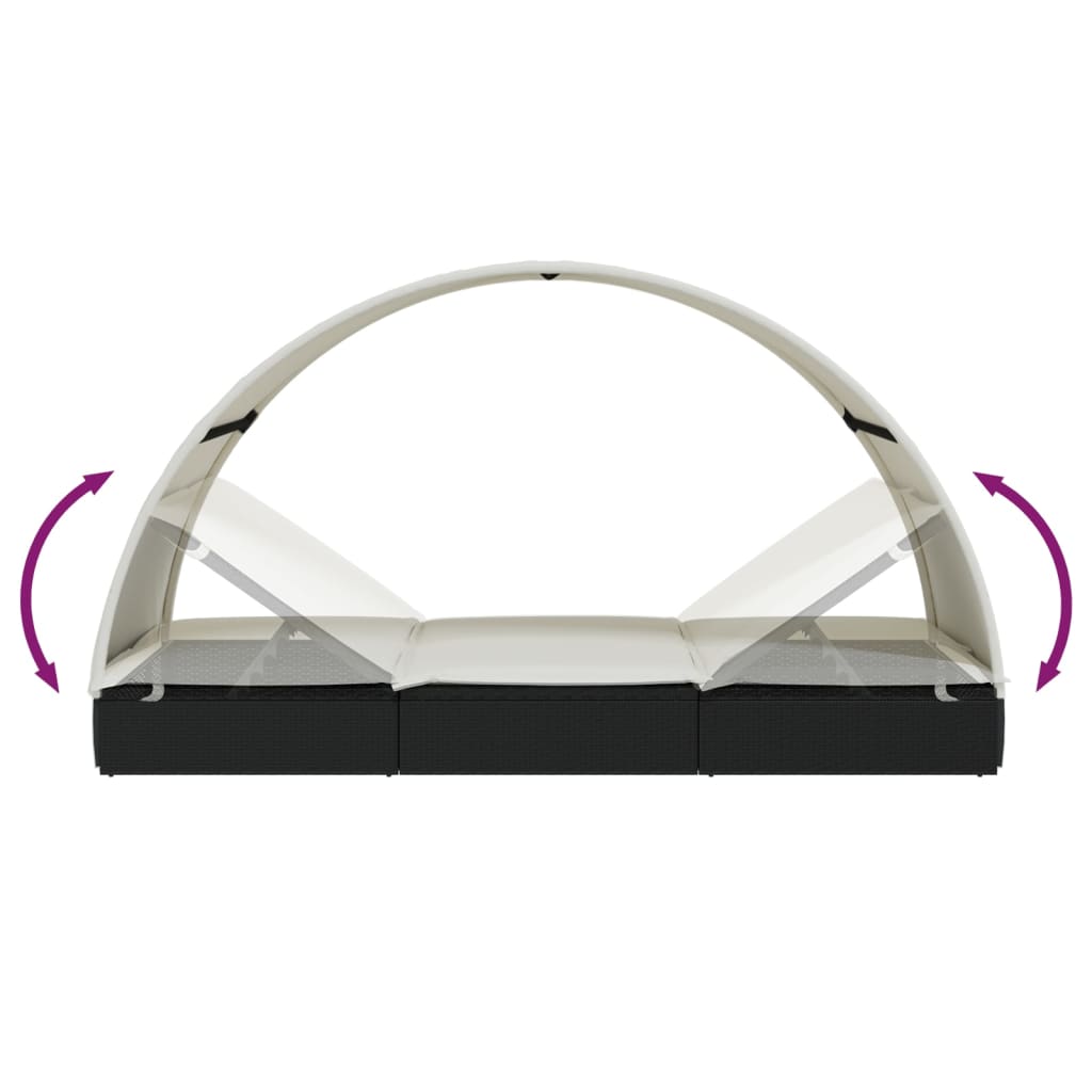 Ligbed 2-persoons met rond dak 211x112x140 cm poly rattan zwart is nu te koop bij PeponiXL, paradijselijk wonen!
