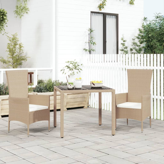 Tuintafel met glazen blad poly rattan en gehard glas beige is nu te koop bij PeponiXL, paradijselijk wonen!