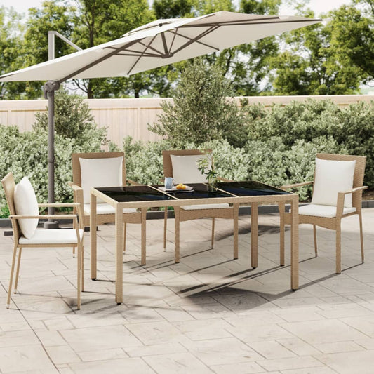 Tuintafel met glazen blad poly rattan en gehard glas beige is nu te koop bij PeponiXL, paradijselijk wonen!