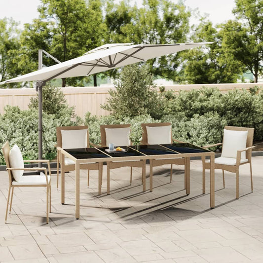 Tuintafel met glazen blad poly rattan en gehard glas beige is nu te koop bij PeponiXL, paradijselijk wonen!