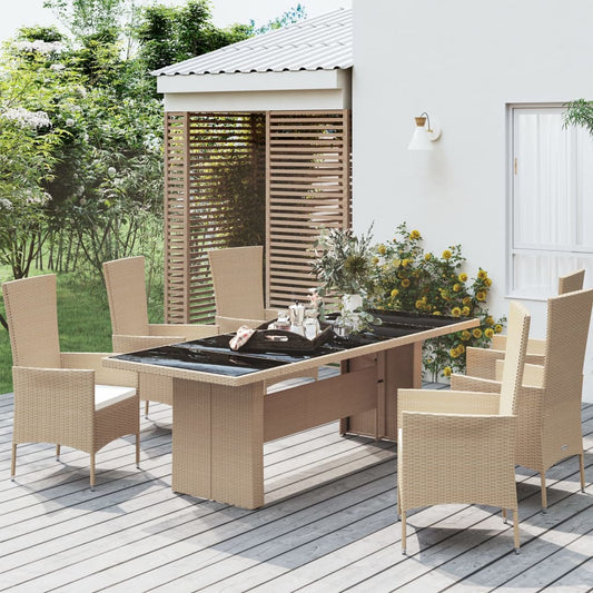 Tuintafel met glazen blad poly rattan en gehard glas beige is nu te koop bij PeponiXL, paradijselijk wonen!
