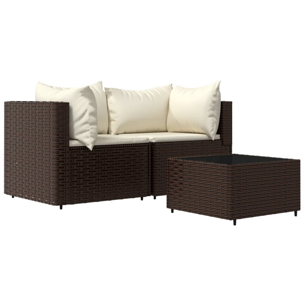 3-delige Loungeset met kussens poly rattan bruin is nu te koop bij PeponiXL, paradijselijk wonen!