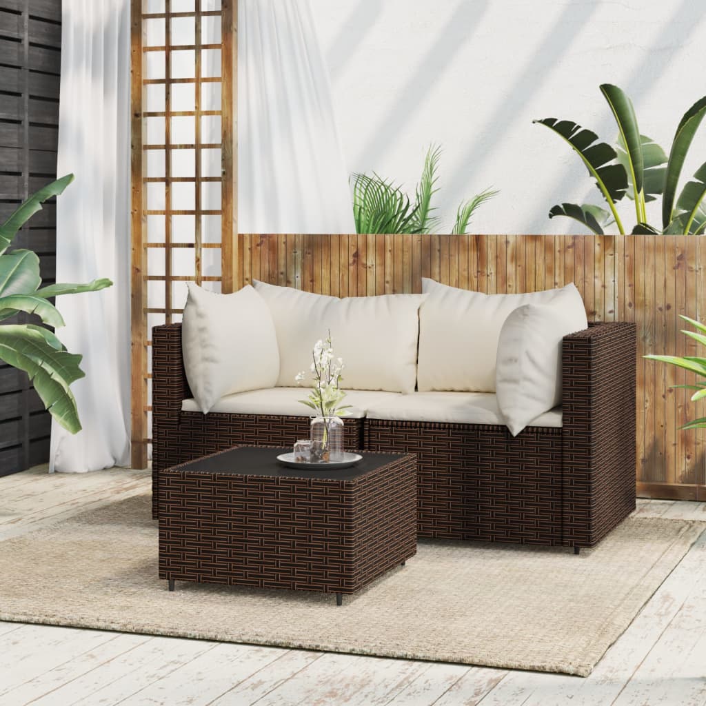3-delige Loungeset met kussens poly rattan bruin is nu te koop bij PeponiXL, paradijselijk wonen!