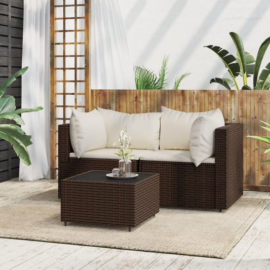 3-delige Loungeset met kussens poly rattan bruin is nu te koop bij PeponiXL, paradijselijk wonen!