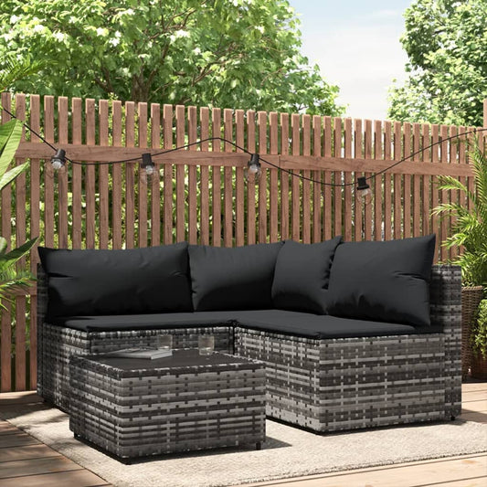 4-delige Loungeset met kussens poly rattan grijs is nu te koop bij PeponiXL, paradijselijk wonen!