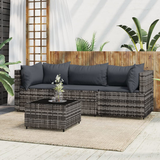 4-delige Loungeset met kussens poly rattan grijs is nu te koop bij PeponiXL, paradijselijk wonen!
