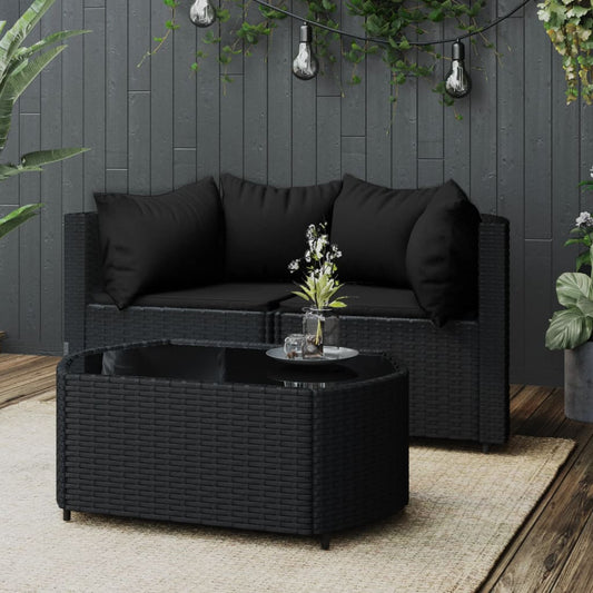 3-delige Loungeset met kussens poly rattan zwart is nu te koop bij PeponiXL, paradijselijk wonen!