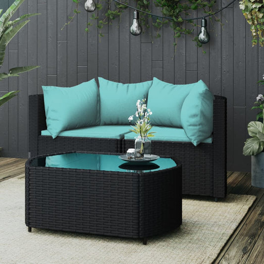 3-delige Loungeset met kussens poly rattan zwart is nu te koop bij PeponiXL, paradijselijk wonen!
