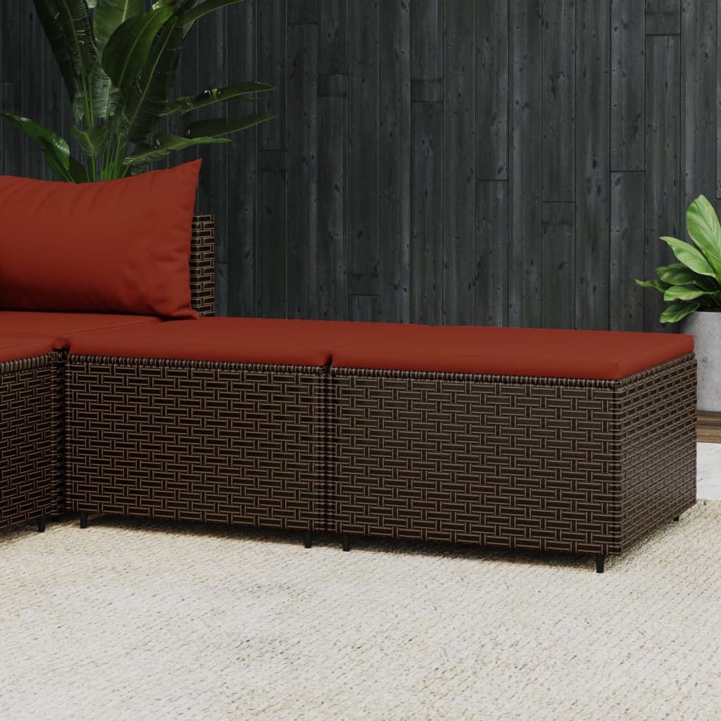 Voetensteunen 2 st met kussens poly rattan bruin is nu te koop bij PeponiXL, paradijselijk wonen!