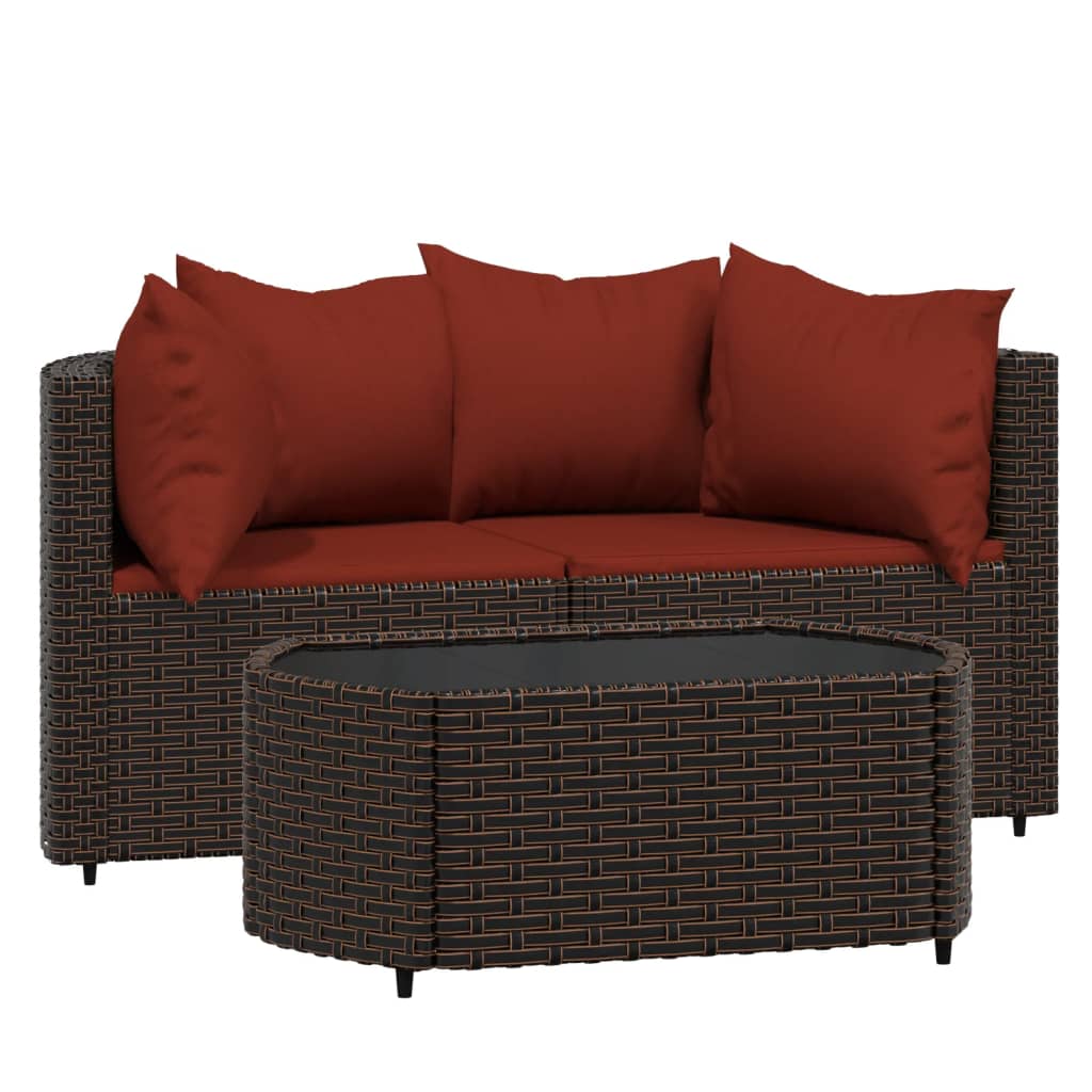 3-delige Loungeset met kussens poly rattan bruin is nu te koop bij PeponiXL, paradijselijk wonen!