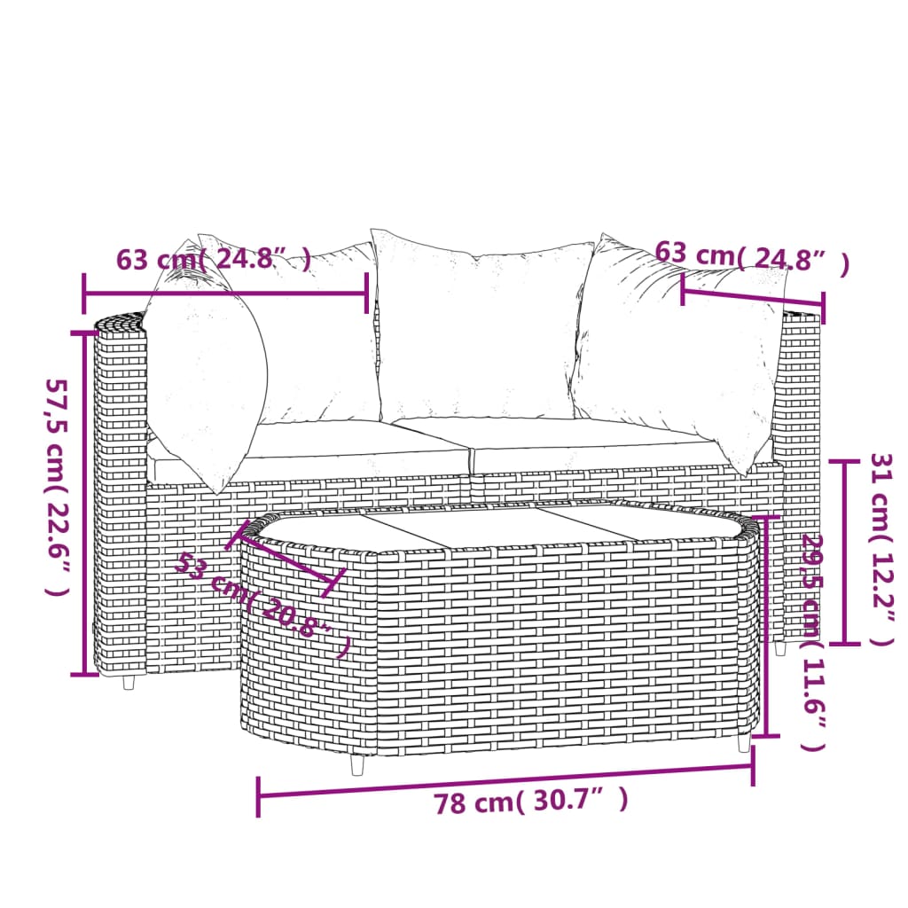3-delige Loungeset met kussens poly rattan bruin is nu te koop bij PeponiXL, paradijselijk wonen!