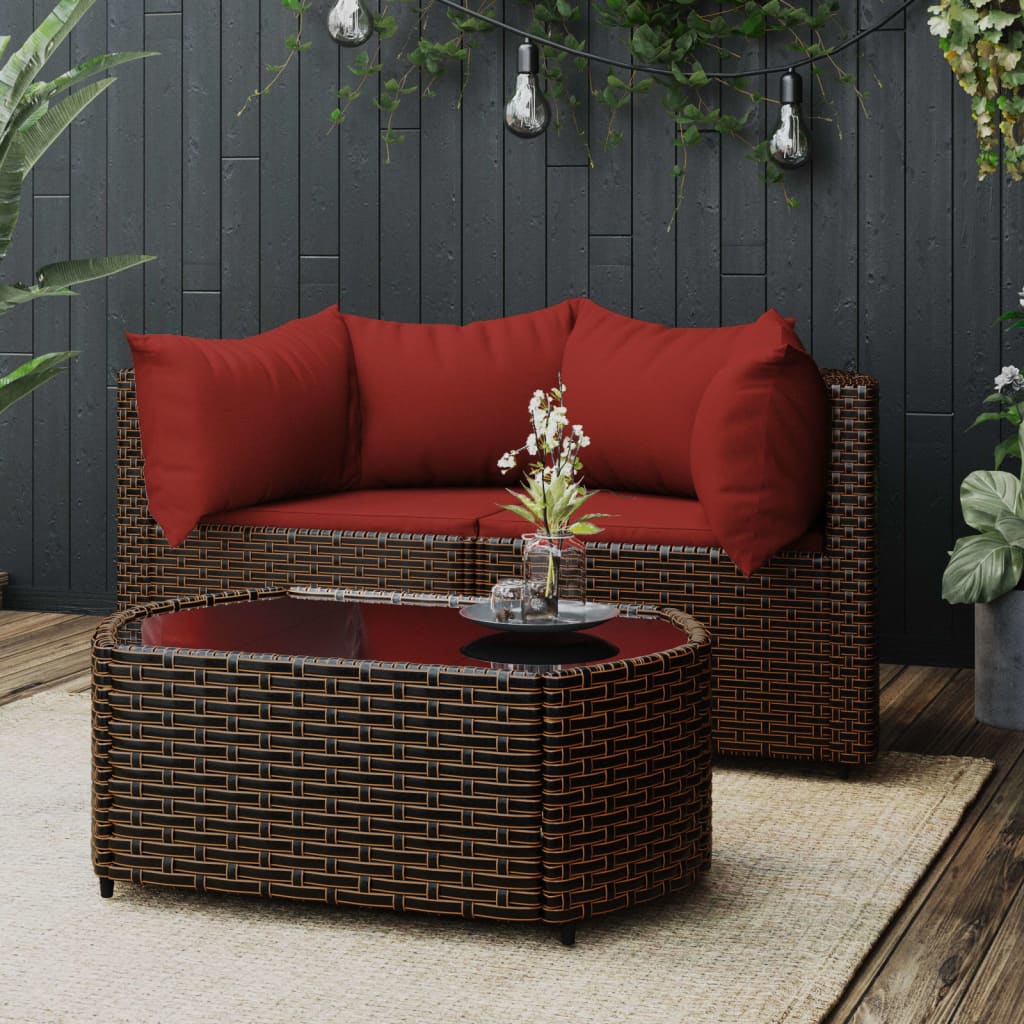 3-delige Loungeset met kussens poly rattan bruin is nu te koop bij PeponiXL, paradijselijk wonen!