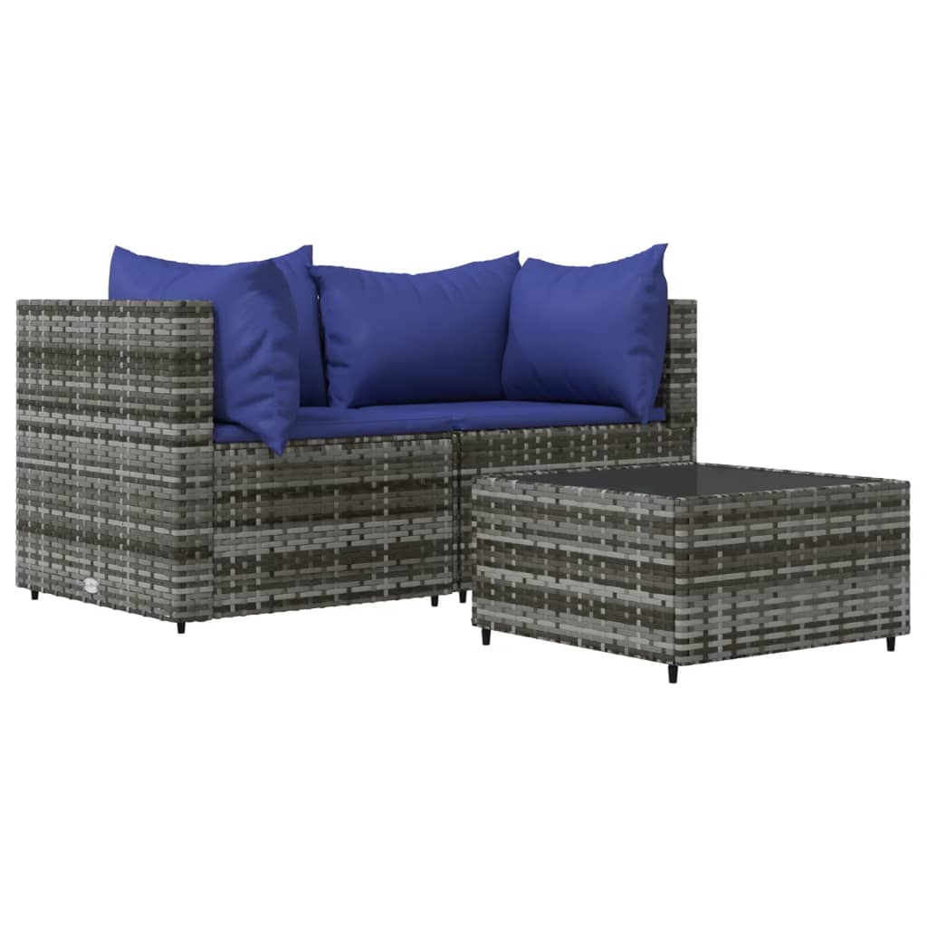 3-delige Loungeset met kussens poly rattan grijs is nu te koop bij PeponiXL, paradijselijk wonen!