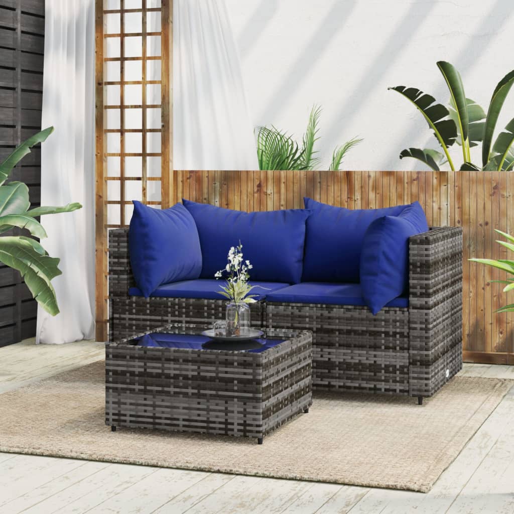 3-delige Loungeset met kussens poly rattan grijs is nu te koop bij PeponiXL, paradijselijk wonen!