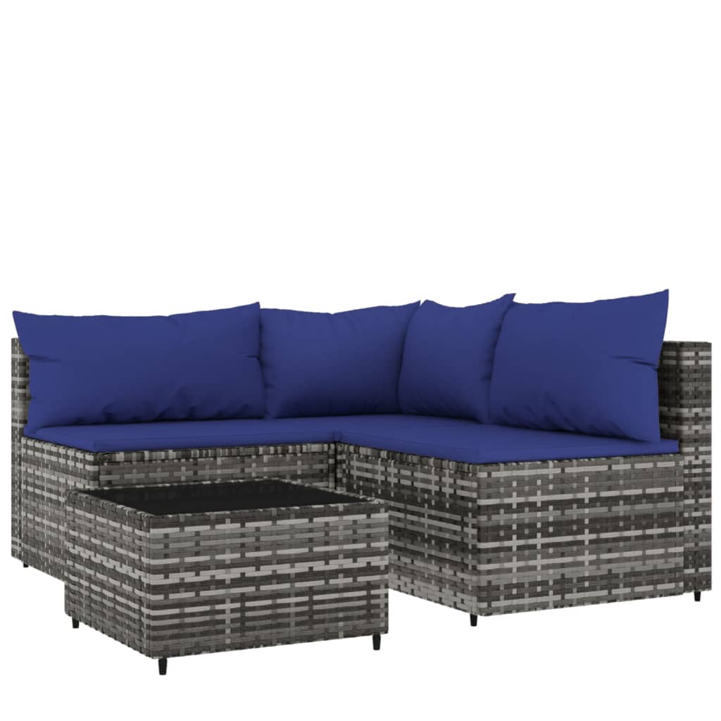 4-delige Loungeset met kussens poly rattan grijs is nu te koop bij PeponiXL, paradijselijk wonen!