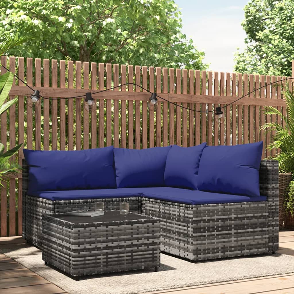 4-delige Loungeset met kussens poly rattan grijs is nu te koop bij PeponiXL, paradijselijk wonen!