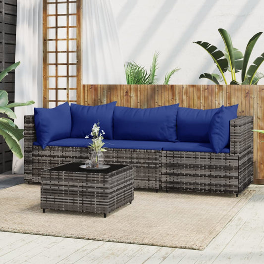 4-delige Loungeset met kussens poly rattan grijs is nu te koop bij PeponiXL, paradijselijk wonen!