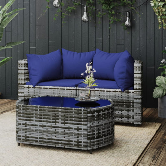 3-delige Loungeset met kussens poly rattan grijs is nu te koop bij PeponiXL, paradijselijk wonen!